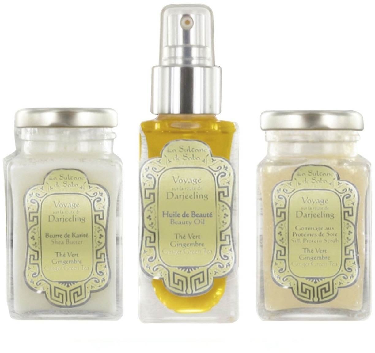 La Sultane de Saba Ginger Green Tea — Набір, COFFRET CORPS DARJEELING TVG-Набір (b/oil/50ml + b/but/100ml + b/scr/100ml) — La Sultane de Saba Ginger Green Tea-зображення_2