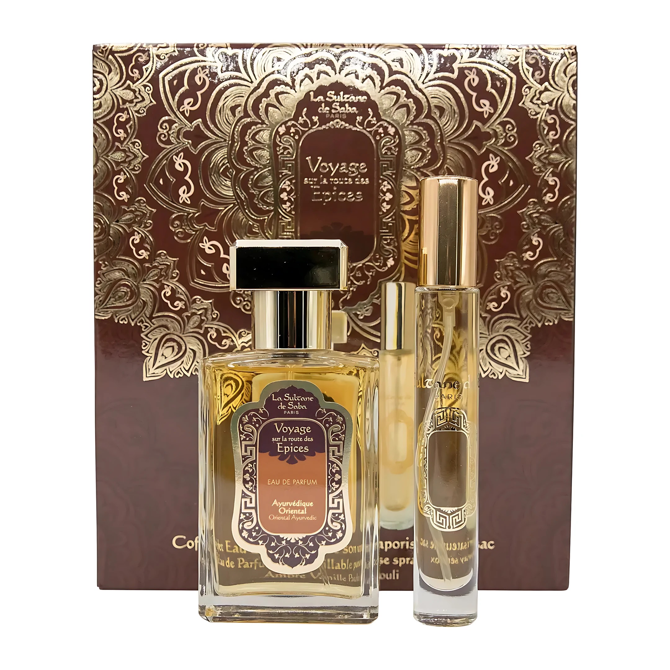 La Sultane de Saba Gift box Perfume - Ayurvedic: amber, vanilla, patchouli + Travel Spray, 100 мл-Подарунковий набір: Східний аюрведичний аромат + спрей для подорожей